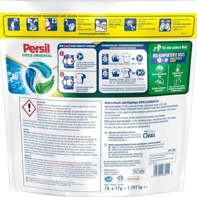 Persil Deep Clean 4-in-1-Discs (4 x 76 Waschgänge), Universalwaschmittel mit Tiefenreinigungstechnologie, Vollwaschmittel für strahlend saubere Wäsche und hygienische Frische in der Maschine